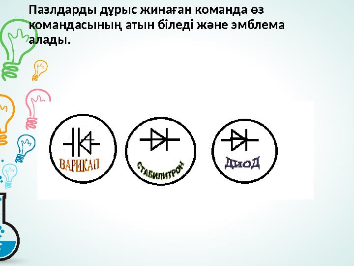 Пазлдарды дұрыс жинаған команда өз командасының атын біледі және эмблема алады.