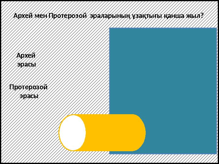 Архей мен Протерозой эраларының ұзақтығы қанша жыл? Протерозой эрасыАрхей эрасы Шамамен 1 млр жыл2 млрд жылдан артық