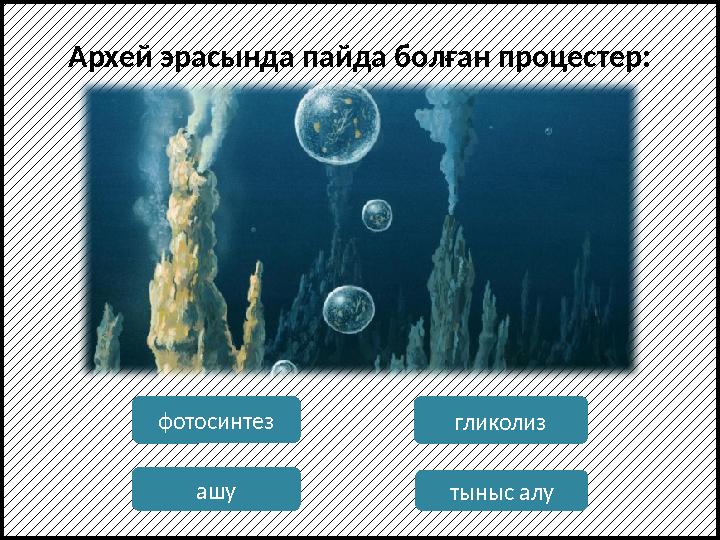 Архей эрасында пайда болған процестер: фотосинтез гликолиз ашу тыныс алу