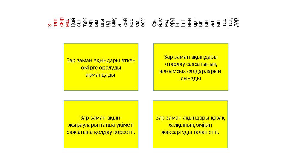 3- тап сы р м а. Қ ай сы тұж ы р ы м ш ы нд ы ққ а сәй кес ем ес? С ө й л е м д ерд ің іш і нен