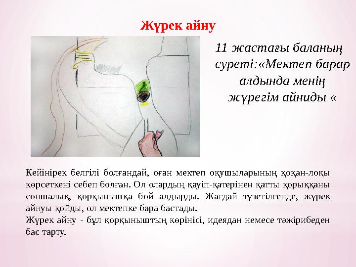 11 жастағы баланың суреті:«Мектеп барар алдында менің жүрегім айниды «Жүрек айну Кейінірек белгілі болғандай, оған мектеп