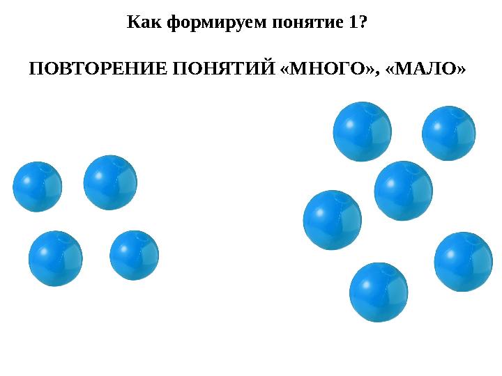 Как формируем понятие 1? ПОВТОРЕНИЕ ПОНЯТИЙ «МНОГО», «МАЛО»