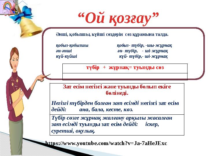 “ Ой қозғау”. Әнші, қобызшы, күйші c өздерін сөз құрамына талда. қобыз-қобызшы қобыз- түбір, -шы-жұрн