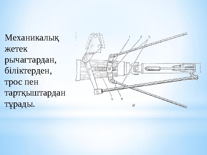 Механикалық жетек рычагтардан, біліктерден, трос пен тартқыштардан тұрады.