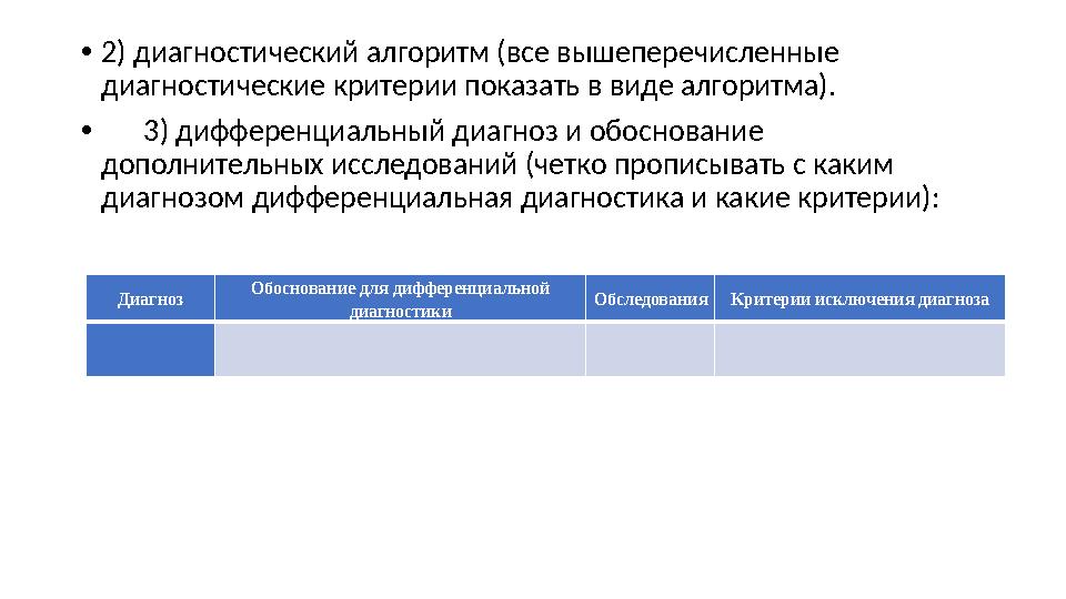 • 2) диагностический алгоритм (все вышеперечисленные диагностические критерии показать в виде алгоритма). • 3) дифферен