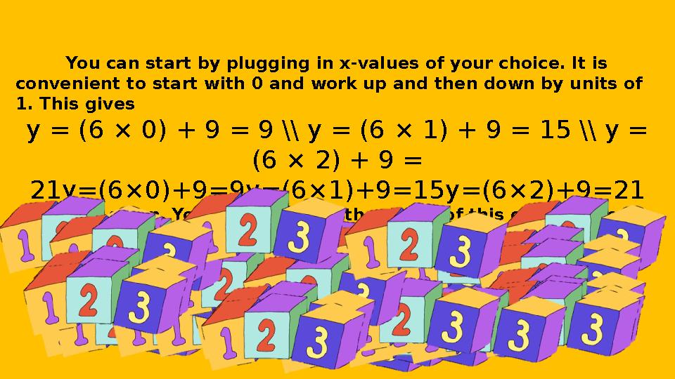 You can start by plugging in x-values of your choice. It is convenient to start with 0 and work up and then down by units of 1