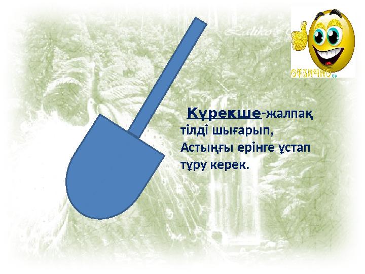 Күрекше -жалпақ тілді шығарып, Астыңғы ерінге ұстап тұру керек.