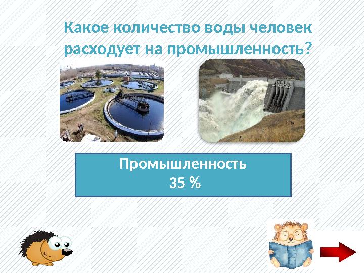 Какое количество воды человек расходует на промышленность? Промышленность 35 %