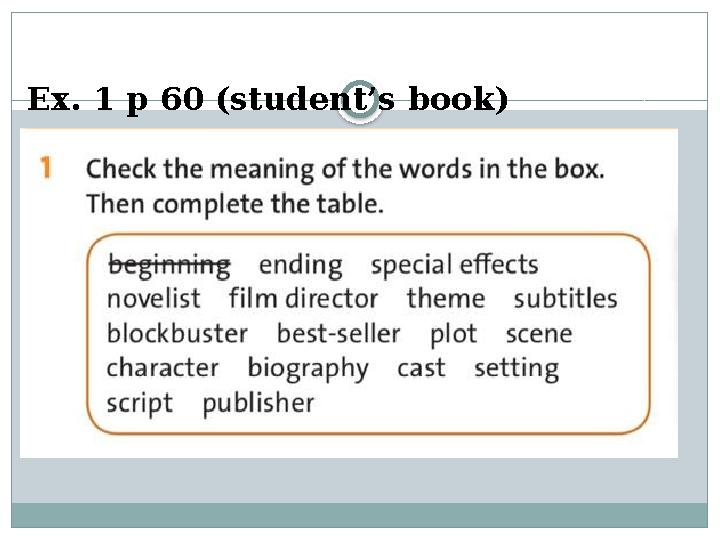 Ex. 1 p 60 (student’s book)