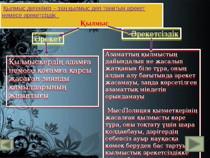 Қылмыс дегеніміз – заң қылмыс деп танитын әрекет немесе әрекетсіздік