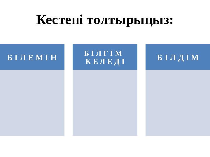 Кестені толтырыңыз: Б І Л Е М І Н Б І Л Г І М К Е Л Е Д І Б І Л Д І М