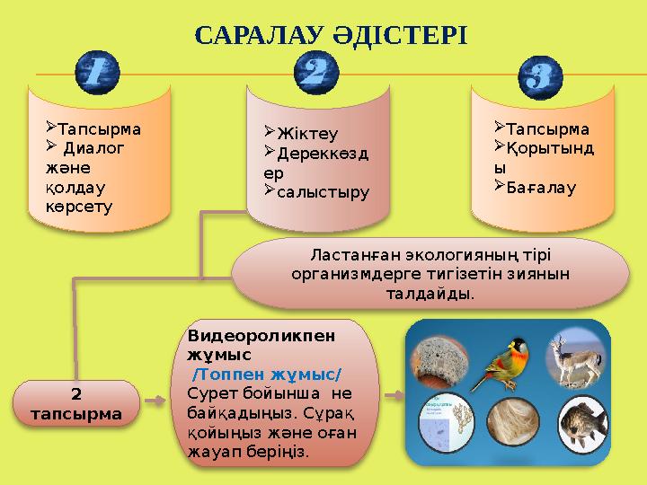 САРАЛАУ ӘДІСТЕРІ 2 тапсырма Видеороликпен жұмыс / Топпен жұмыс/ Сурет бойынша не байқадыңыз. Сұрақ қойыңыз және оған жау