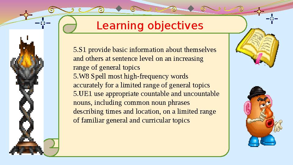 Learning objectives 5.S1 provide basic information about themselves and others at sentence level on an increasing range