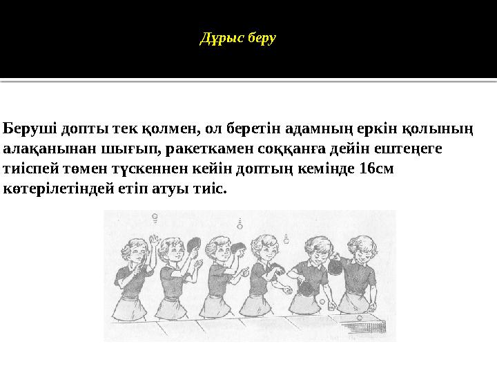Дұрыс беру Беруші допты тек қолмен, ол беретін адамның еркін қолының алақанынан шығып, ракеткамен соққанға дейін ештеңеге тиіс