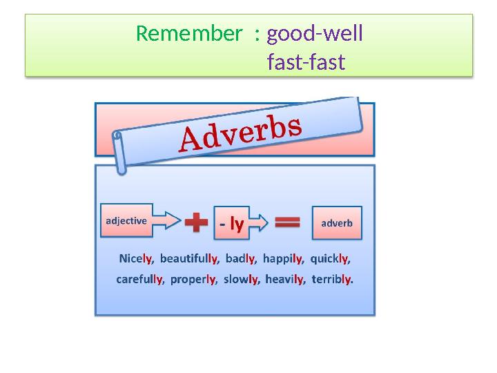 Remember : good-well fast-fast