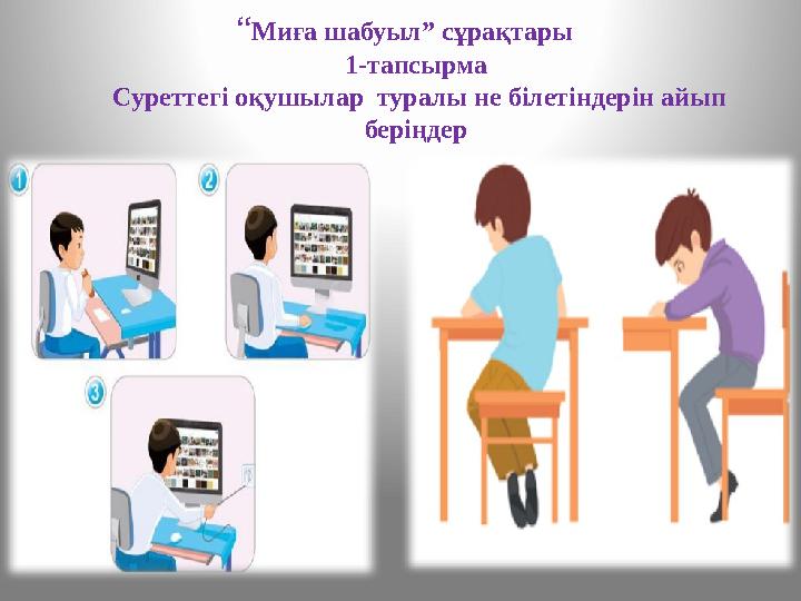 “ Миға шабуыл” сұрақтары 1-тапсырма Суреттегі оқушылар туралы не білетіндерін айып беріңдер