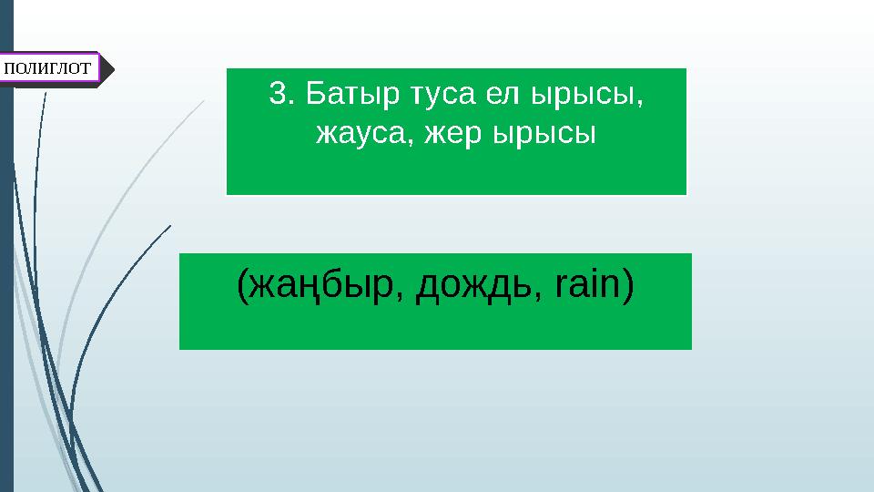 (жаңбыр, дождь, rain) 3 . Батыр туса ел ырысы, жауса, жер ырысыПОЛИГЛОТ