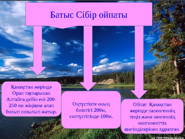 Батыс Сібір ойпаты Қазақстан жерінде Орал тауларынан Алтайға дейін ені 200- 250 км жіңішке алап болып созылып жатыр. Оңтүстік