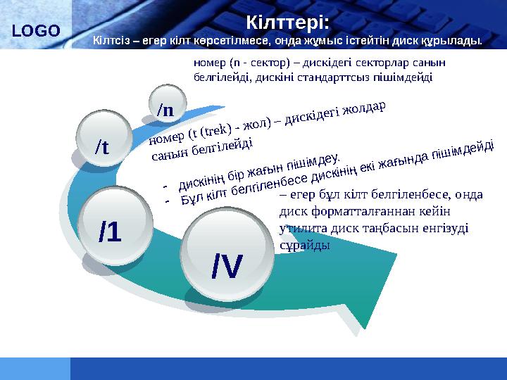 LOGO /V/t /n Кілттері: Кілтсіз – егер кілт көрсетілмесе, онда жұмыс істейтін диск құрылады. – егер бұл кілт белгіленбесе, онд