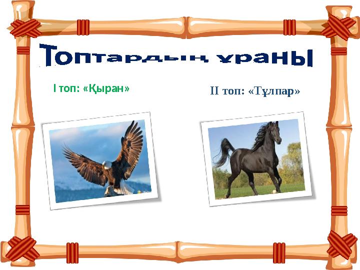 І топ: «Қыран» ІІ топ: «Тұлпар»