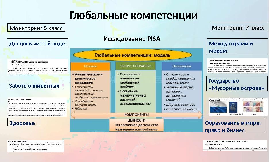 Глобальные компетенции Доступ к чистой воде Забота о животных Здоровье Между горами и морем Государство «Мусорные