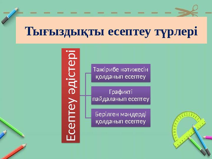 Тығыздықты есептеу түрлеріЕ с е п т е у ә д і с т е р і Тәжірибе нәтижесін қолданып есептеу Графикті пайдаланып есептеу Бері