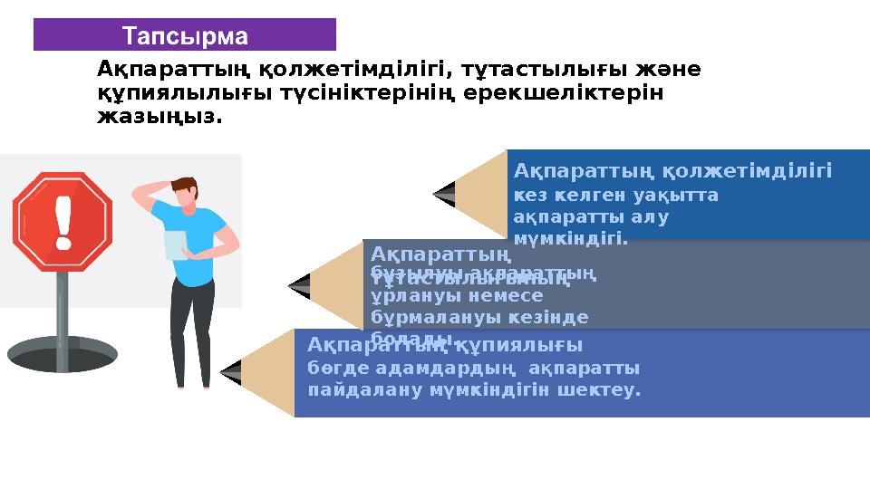 Ақпараттың қолжетімділігі, тұтастылығы және құпиялылығы түсініктерінің ерекшеліктерін жазыңыз. Ақпараттың құпиялығы бөгде ад