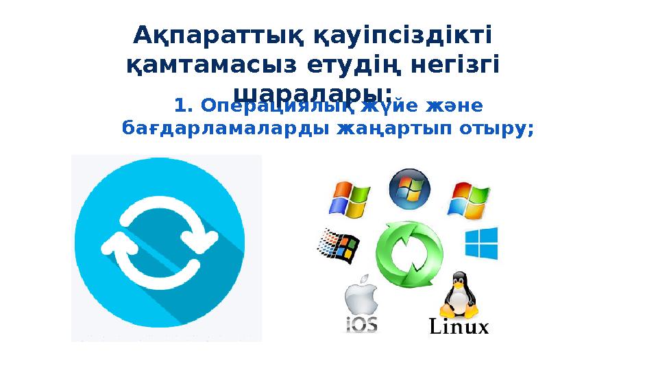 1. Операциялық жүйе және бағдарламаларды жаңартып отыру; Ақпараттық қауіпсіздікті қамтамасыз етудің негізгі шаралары:
