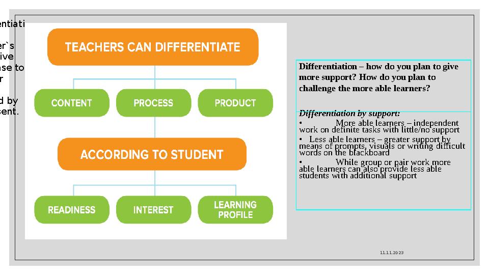 11.11.2023 Differentiati on is a teacher`s proactive response to learner needs shaped by mind sent. Differentiation – how