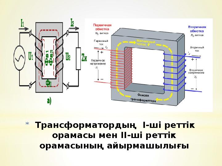 * Трансформатордың І-ші реттік орамасы мен ІІ-ші реттік орамасының айырмашылығы