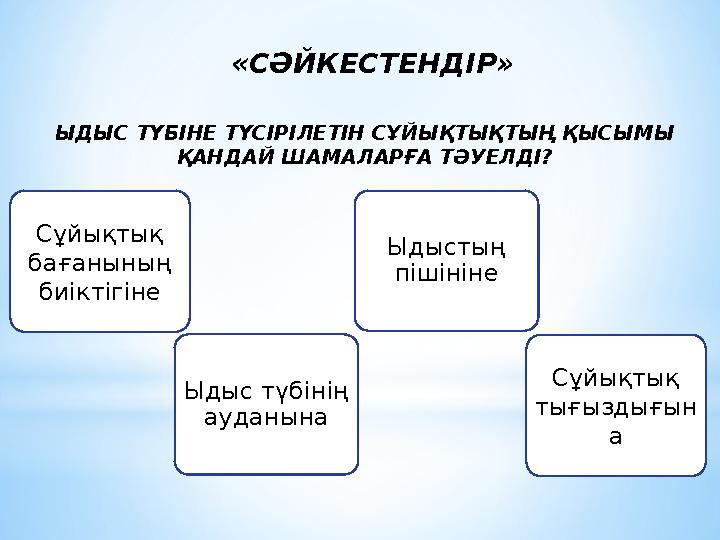 Сұйықтық бағанының биіктігіне ЫДЫС ТҮБІНЕ ТҮСІРІЛЕТІН СҰЙЫҚТЫҚТЫҢ ҚЫСЫМЫ ҚАНДАЙ ШАМАЛАРҒА ТӘУЕЛДІ? Ыдыстың пішініне Ыдыс түб