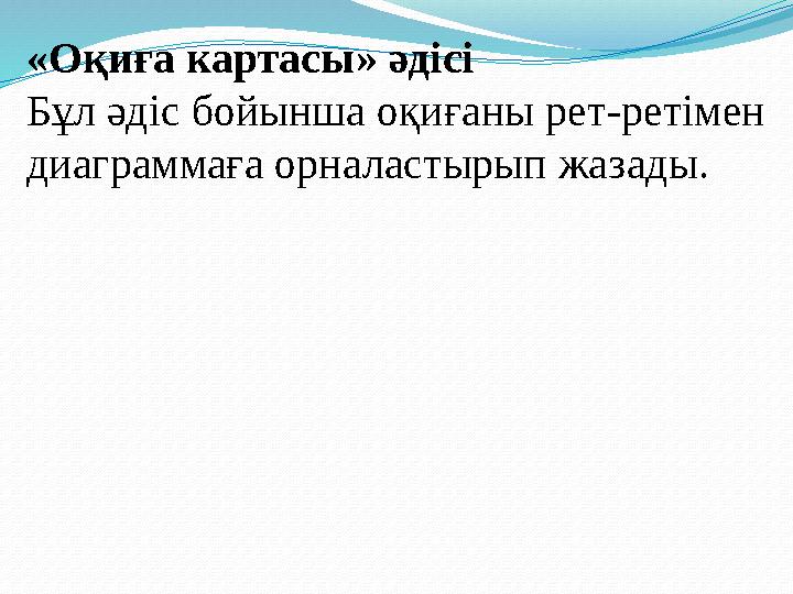 « Оқиға картасы » әдісі Бұл әдіс бойынша оқиғаны рет - ретімен диаграммаға орналастырып жаз ады .