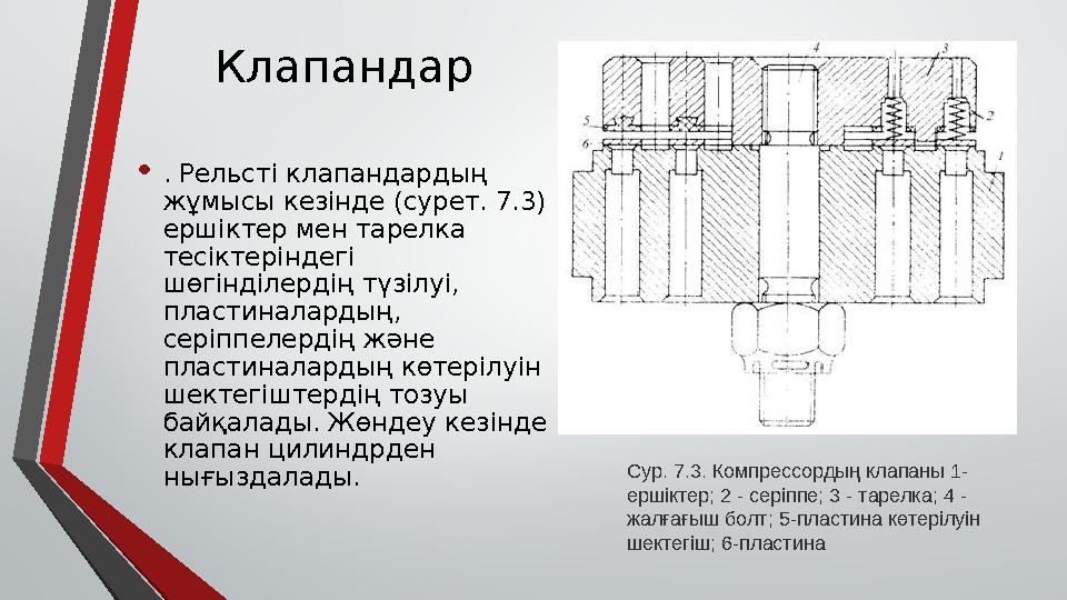 Клапандар • . Рельсті клапандардың жұмысы кезінде (сурет. 7.3) ершіктер мен тарелка тесіктеріндегі шөгінділердің түзілуі, п