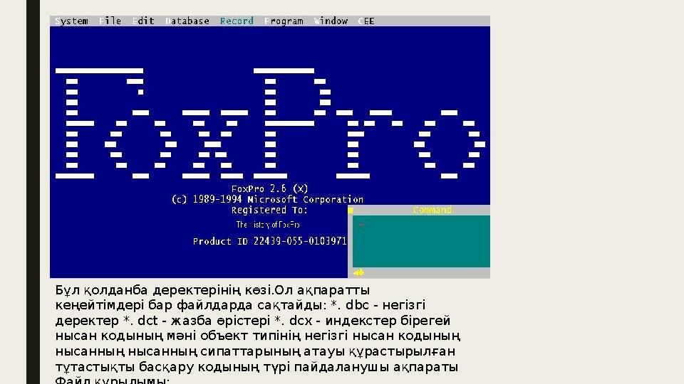 Бұл қолданба деректерінің көзі.Ол ақпаратты кеңейтімдері бар файлдарда сақтайды: *. dbc - негізгі деректер *. dct - жазба