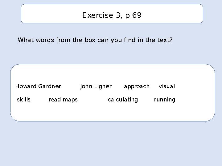 What words from the box can you find in the text? Howard Gardner John Ligner approach visual skills