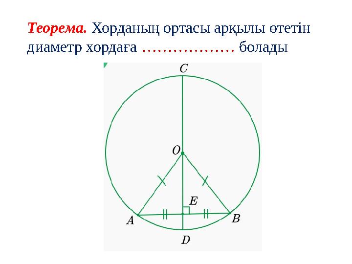 Теорема. Хорданың ортасы арқылы өтетін диаметр хордаға ……………… болады