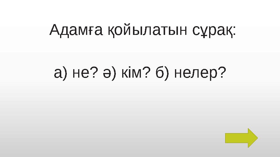 Адамға қойылатын сұрақ: а) не? ә) кім? б) нелер?