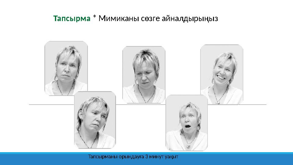 Тапсырма * Мимиканы сөзге айналдырыңыз Тапсырманы орындауға 3 минут уақыт