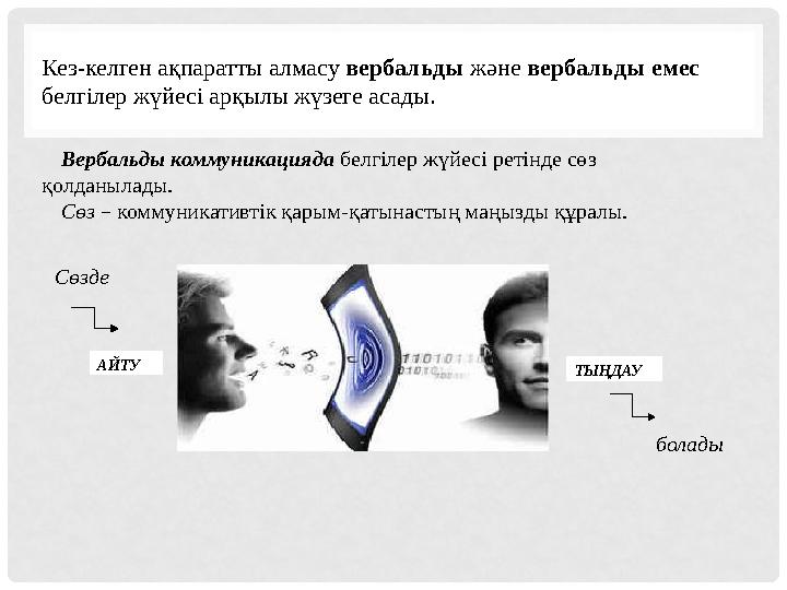 Кез-келген ақпаратты алмасу вербальды және вербальды емес белгілер жүйесі арқылы жүзеге асады. АЙТУ ТЫ ҢДАУВербальды комм
