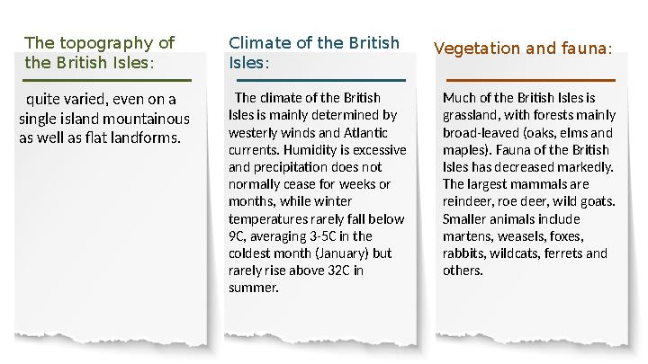 Much of the British Isles is grassland, with forests mainly broad-leaved (oaks, elms and maples). Fauna of the British Isles