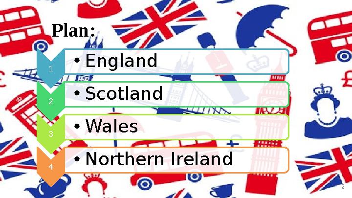 Plan: 21 • England 2 • Scotland 3 • Wales 4 • Northern Ireland