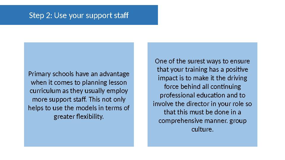 Step 2: Use your support staff Primary schools have an advantage when it comes to planning lesson curriculum as they usually e