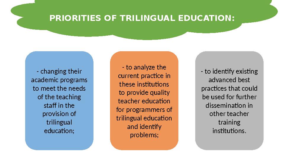 PRIORITIES OF TRILINGUAL EDUCATION: - changing their academic programs to meet the needs of the teaching staff in the provi