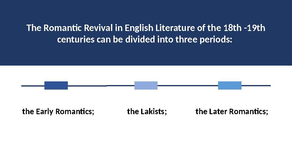 the Early Romantics; the Lakists; the Later Romantics; The Romantic Revival in English Literature