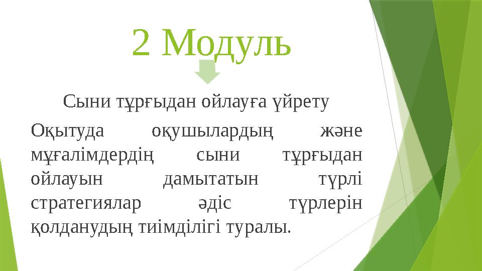 2 Модуль Сыни тұрғыдан ойлауға үйрету Оқытуда оқушылардың және мұғалімдердің сыни тұрғыдан ойлауын дамытатын түрлі