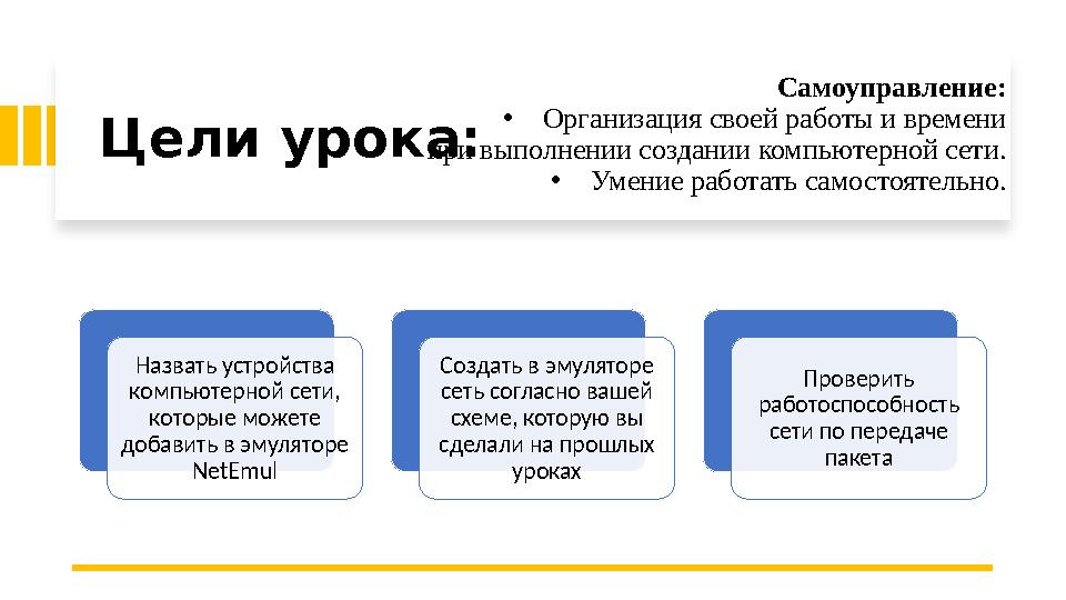 Цели урока: Назвать устройства компьютерной сети, которые можете добавить в эмуляторе NetEmul Создать в эмуляторе сеть согл