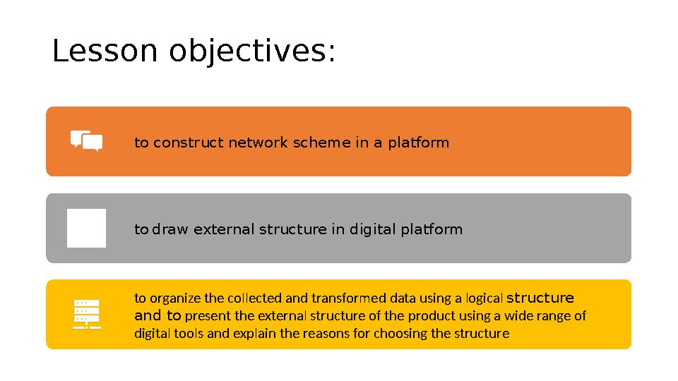 Lesson objectives: to construct network scheme in a platform to draw external structure in digital platform to organize the