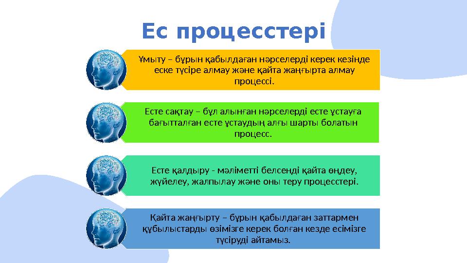 Ес процесстері Ұмыту – бұрын қабылдаған нәрселерді керек кезінде еске түсіре алмау және қайта жаңғырта алмау процессі. Есте са