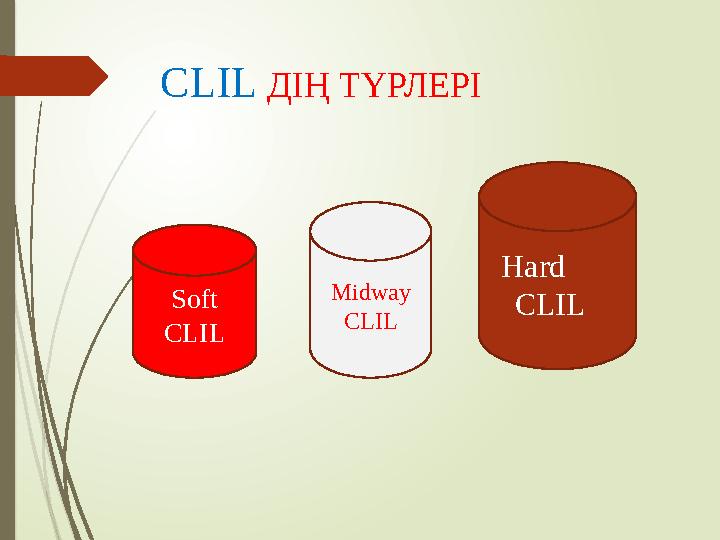 CLIL ДІҢ ТҮРЛЕРІ Soft CLIL Midway CLIL Hard CLIL
