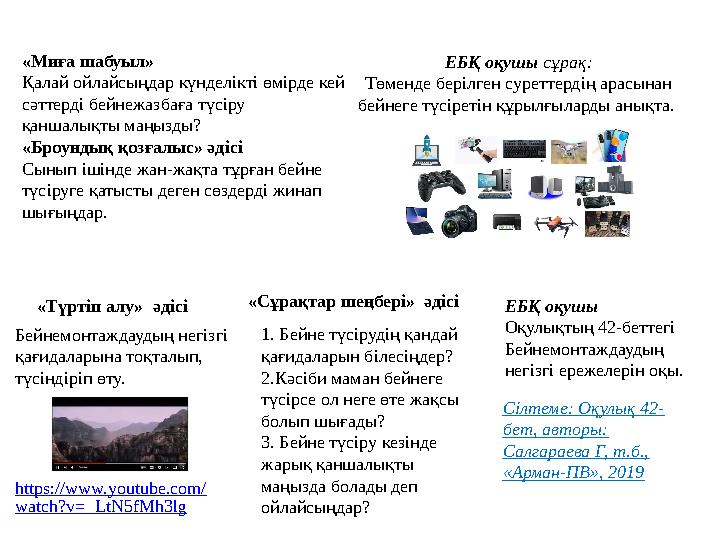 1. Бейне түсірудің қандай қағидаларын білесіңдер? 2.Кәсіби маман бейнеге түсірсе ол неге өте жақсы болып шығады? 3. Бейне түс